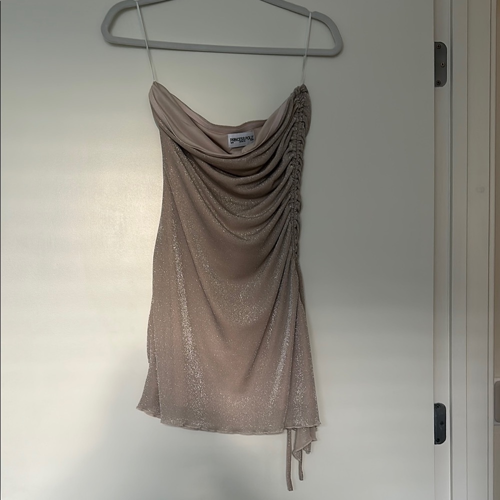 Sparkling Cinched Strapless Champagne Dress